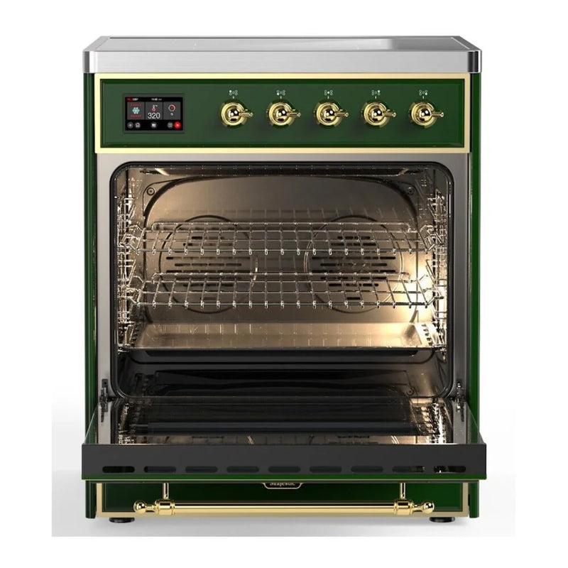 ILVE Majestic II 30" Induction Freestanding Range in Emerald Green with Brass Trim, UMI30NE3EGG