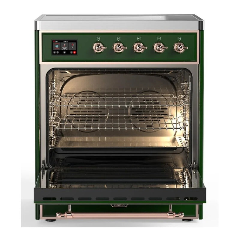 ILVE Majestic II 30" Induction Freestanding Range in Emerald Green with Copper Trim, UMI30NE3EGP