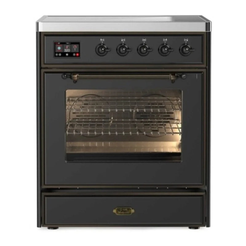 ILVE Majestic II 30" Induction Freestanding Range in Graphite Matte with Burnished Trim, UMI30NE3MGB