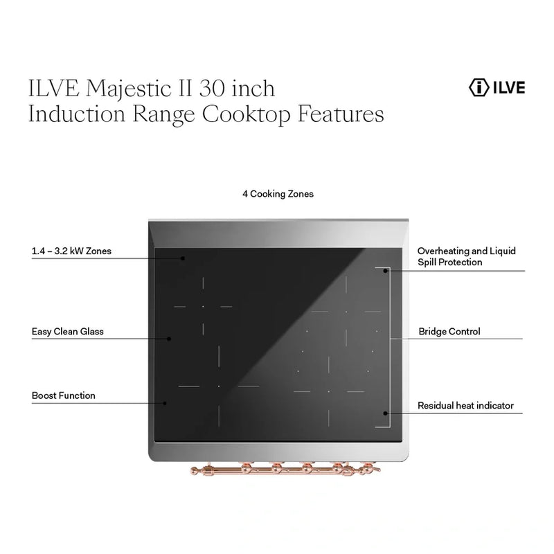 ILVE Majestic II 30" Induction Freestanding Range in Graphite Matte with Burnished Trim, UMI30NE3MGB