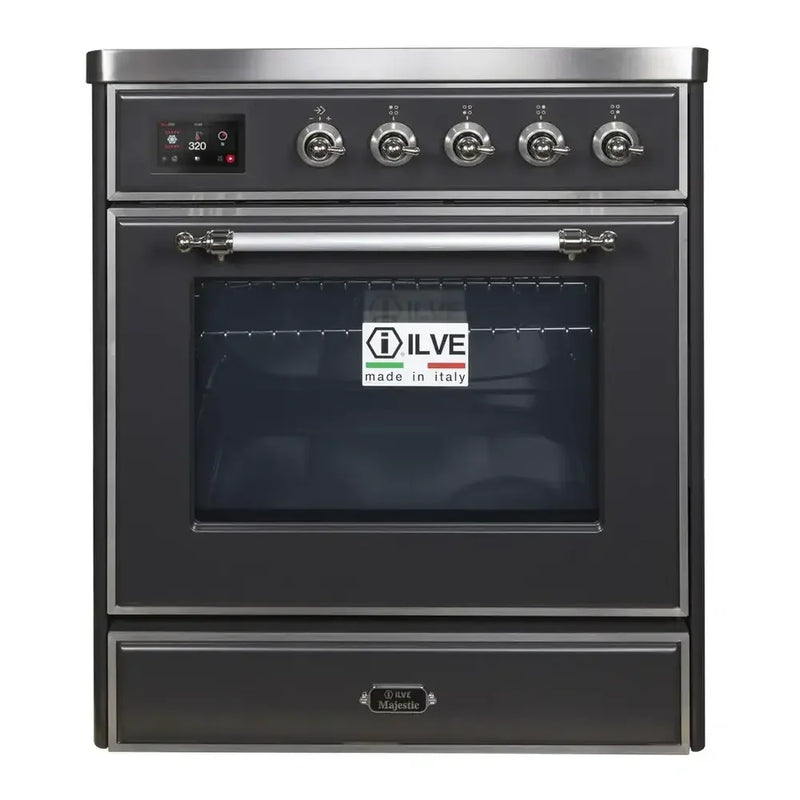 ILVE Majestic II 30" Induction Freestanding Range in Graphite Matte with Chrome Trim, UMI30NE3MGC