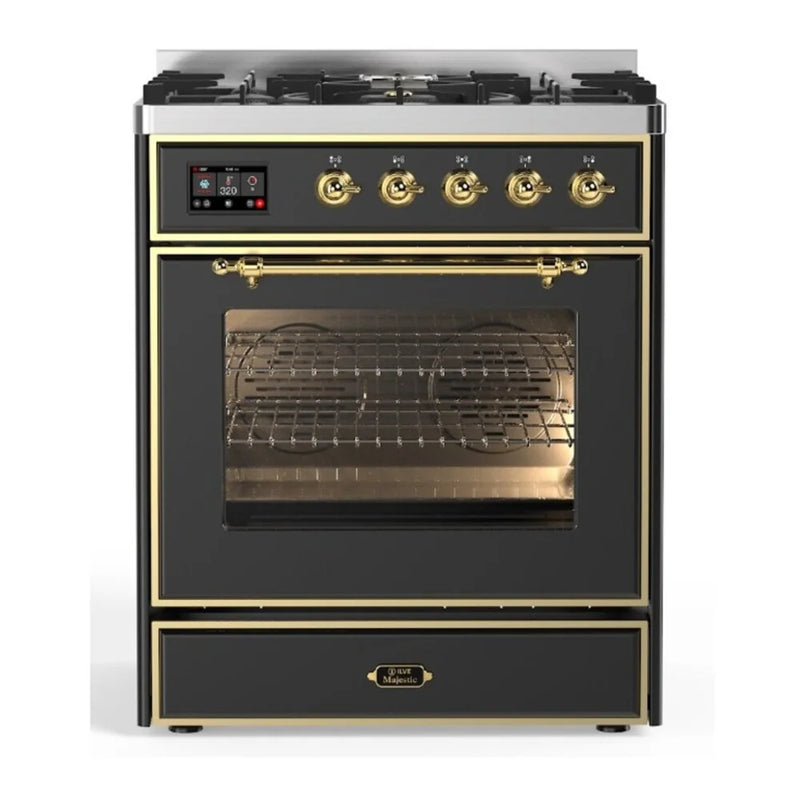 ILVE Majestic II 30" Induction Freestanding Range in Graphite Matte with Brass Trim, UMI30NE3MGG