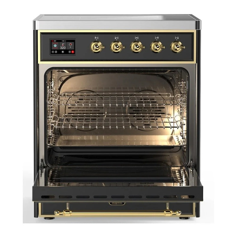 ILVE Majestic II 30" Induction Freestanding Range in Graphite Matte with Brass Trim, UMI30NE3MGG