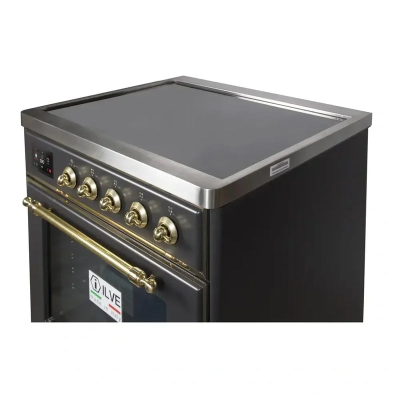 ILVE Majestic II 30" Induction Freestanding Range in Graphite Matte with Brass Trim, UMI30NE3MGG