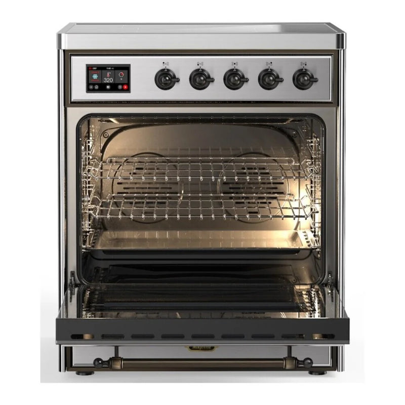 ILVE Majestic II 30" Induction Freestanding Range in Stainless Steel with Burnished Trim, UMI30NE3SSB