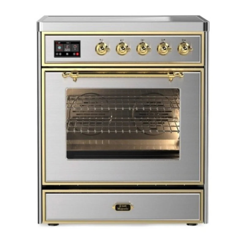 ILVE Majestic II 30" Induction Freestanding Range in Stainless Steel with Brass Trim, UMI30NE3SSG