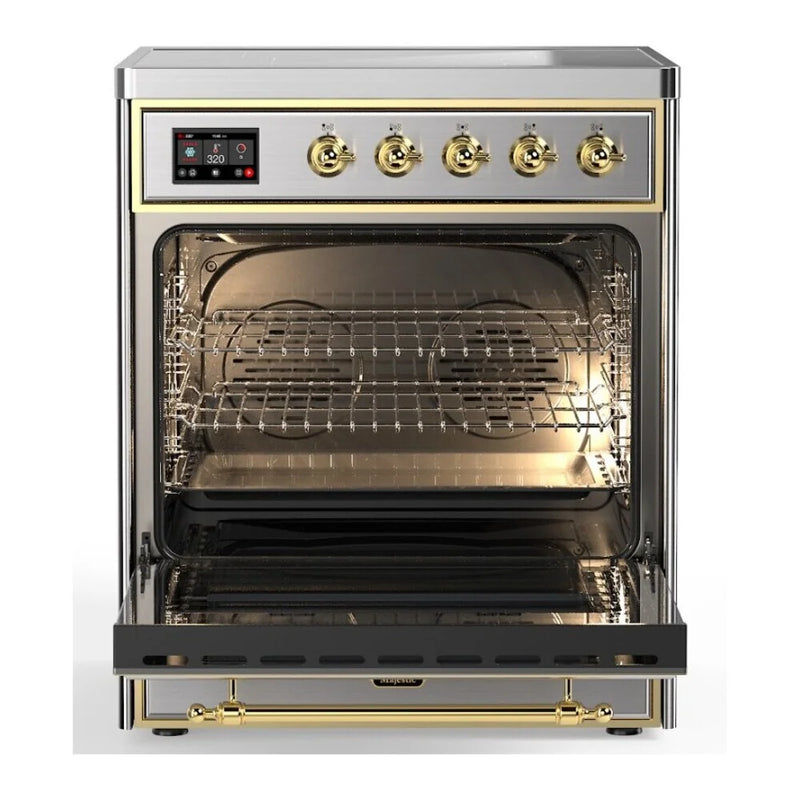 ILVE Majestic II 30" Induction Freestanding Range in Stainless Steel with Brass Trim, UMI30NE3SSG