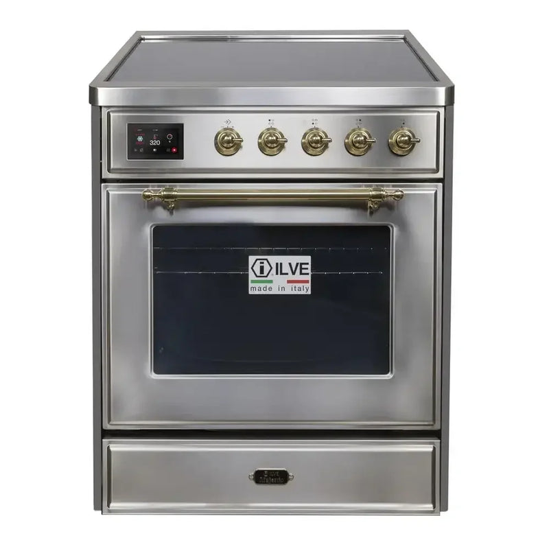 ILVE Majestic II 30" Induction Freestanding Range in Stainless Steel with Brass Trim, UMI30NE3SSG