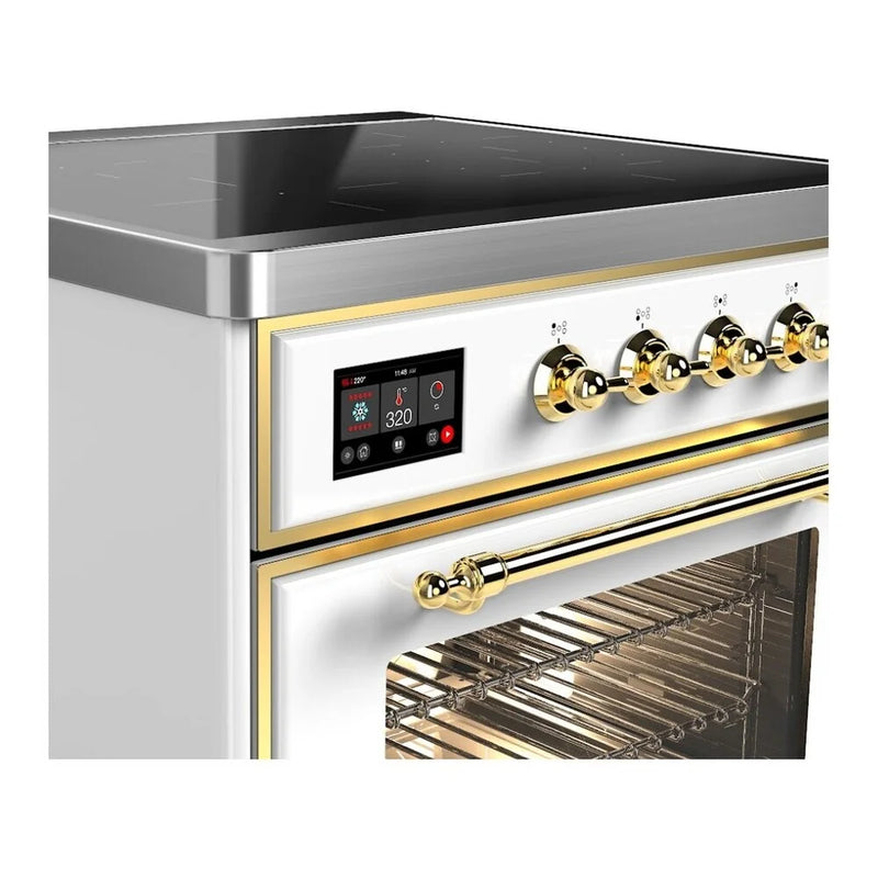 ILVE Majestic II 30" Induction Freestanding Range in White with Brass Trim, UMI30NE3WHG