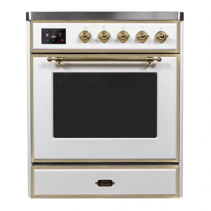 ILVE Majestic II 30" Induction Freestanding Range in White with Brass Trim, UMI30NE3WHG