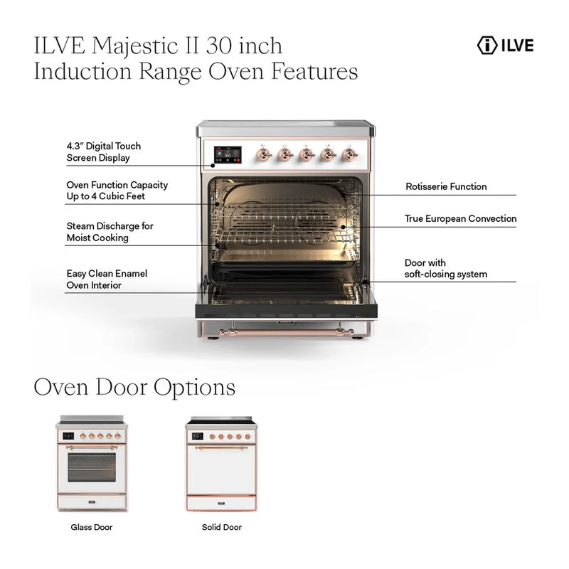 ILVE Majestic II 30" Induction Freestanding Range in White with Copper Trim, UMI30NE3WHP