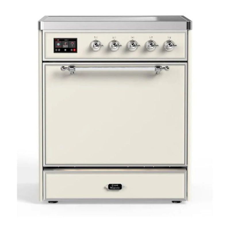 ILVE Majestic II 30" Induction Freestanding Range in Antique White with Chrome Trim, UMI30QNE3AWC