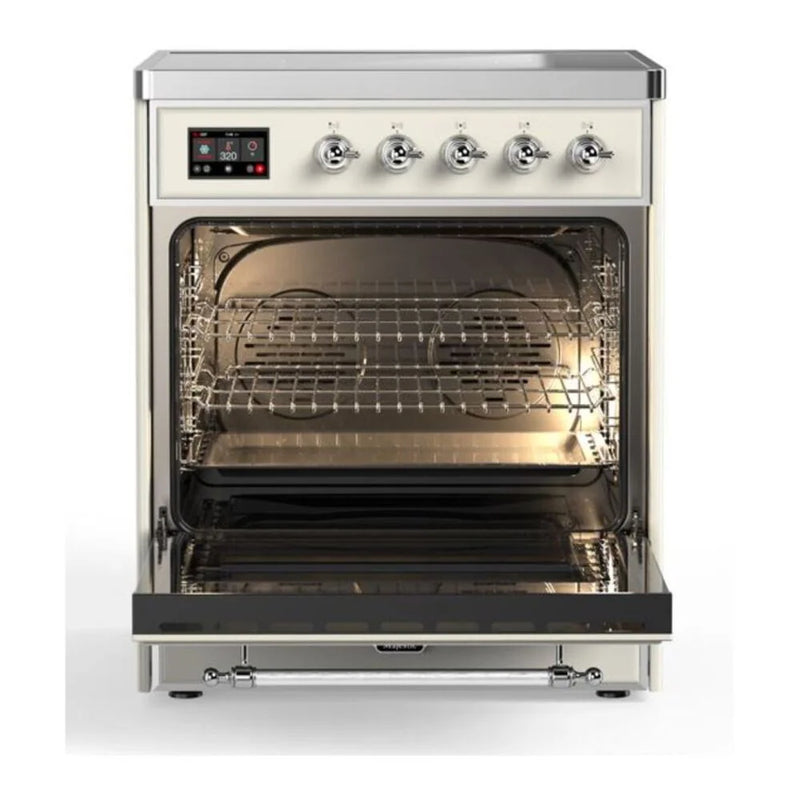 ILVE Majestic II 30" Induction Freestanding Range in Antique White with Chrome Trim, UMI30QNE3AWC