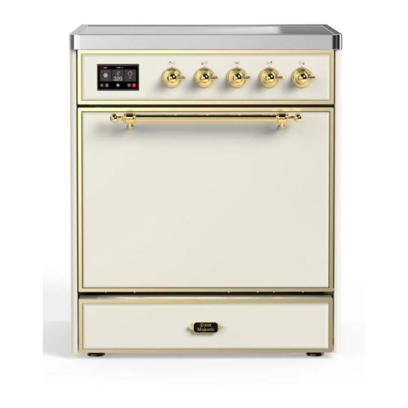 ILVE Majestic II 30" Induction Freestanding Range in Antique White with Brass Trim, UMI30QNE3AWG