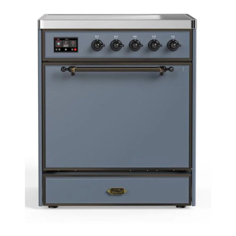 ILVE Majestic II 30" Induction Freestanding Range in Blue Grey with Burnished Trim, UMI30QNE3BGB