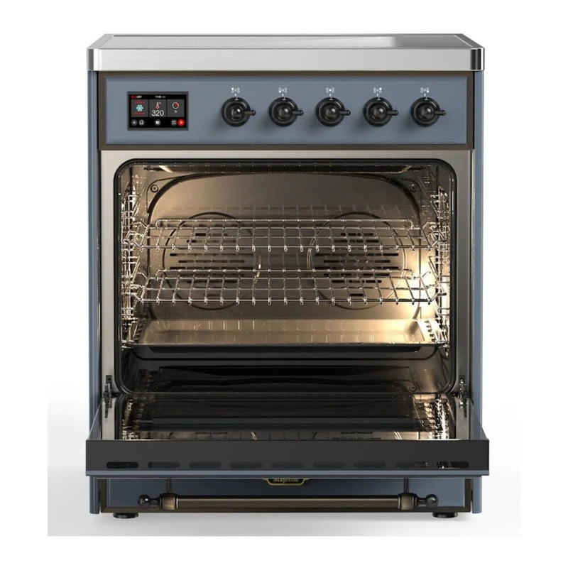 ILVE Majestic II 30" Induction Freestanding Range in Blue Grey with Burnished Trim, UMI30QNE3BGB