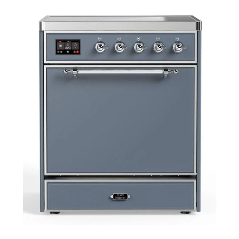 ILVE Majestic II 30" Induction Freestanding Range in Blue Grey with Chrome Trim, UMI30QNE3BGC