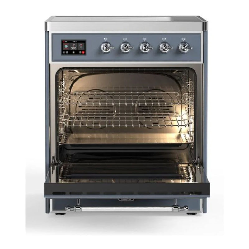 ILVE Majestic II 30" Induction Freestanding Range in Blue Grey with Chrome Trim, UMI30QNE3BGC