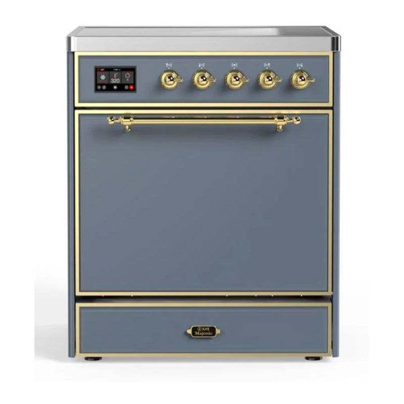 ILVE Majestic II 30" Induction Freestanding Range in Blue Grey with Brass Trim, UMI30QNE3BGG