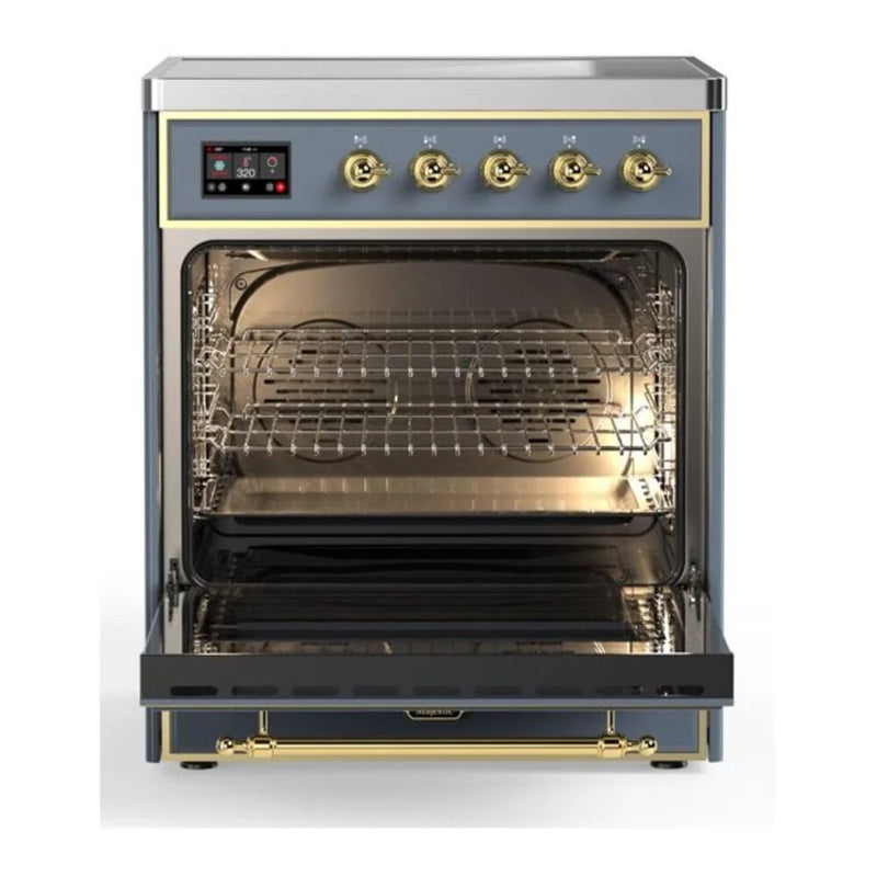 ILVE Majestic II 30" Induction Freestanding Range in Blue Grey with Brass Trim, UMI30QNE3BGG