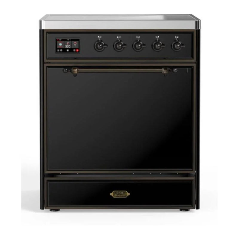 ILVE Majestic II 30" Induction Freestanding Range in Glossy Black with Burnished Trim, UMI30QNE3BKB