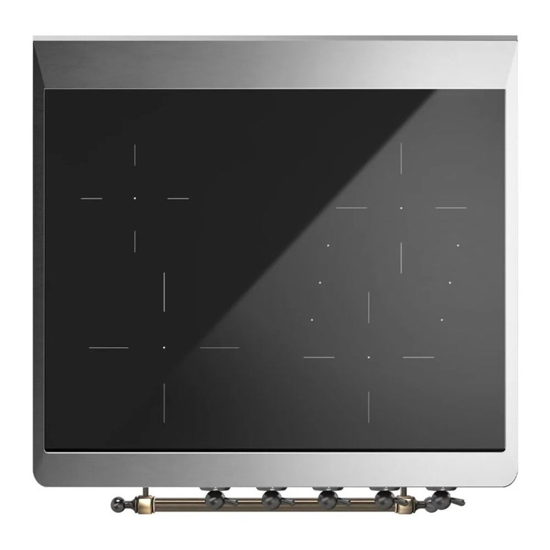 ILVE Majestic II 30" Induction Freestanding Range in Glossy Black with Burnished Trim, UMI30QNE3BKB