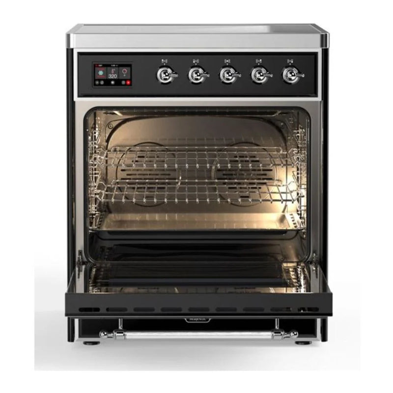 ILVE Majestic II 30" Induction Freestanding Range in Glossy Black with Chrome Trim, UMI30QNE3BKC