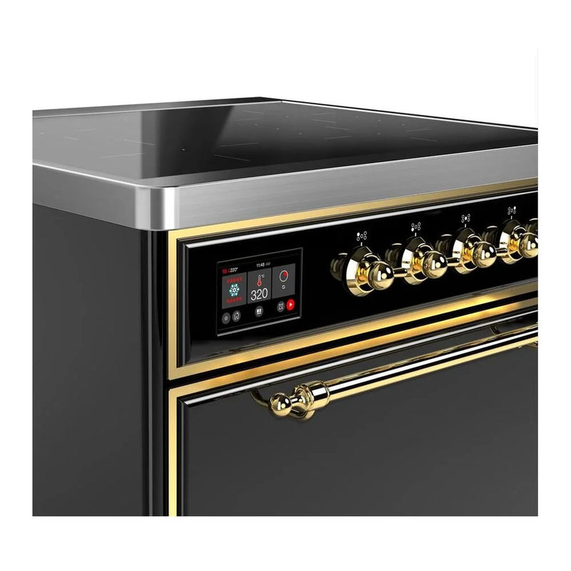 ILVE Majestic II 30" Induction Freestanding Range in Glossy Black with Brass Trim, UMI30QNE3BKG