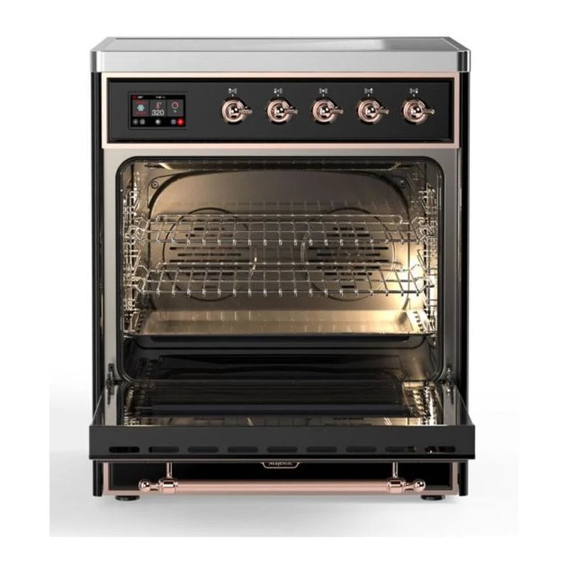 ILVE Majestic II 30" Induction Freestanding Range in Glossy Black with Copper Trim, UMI30QNE3BKP