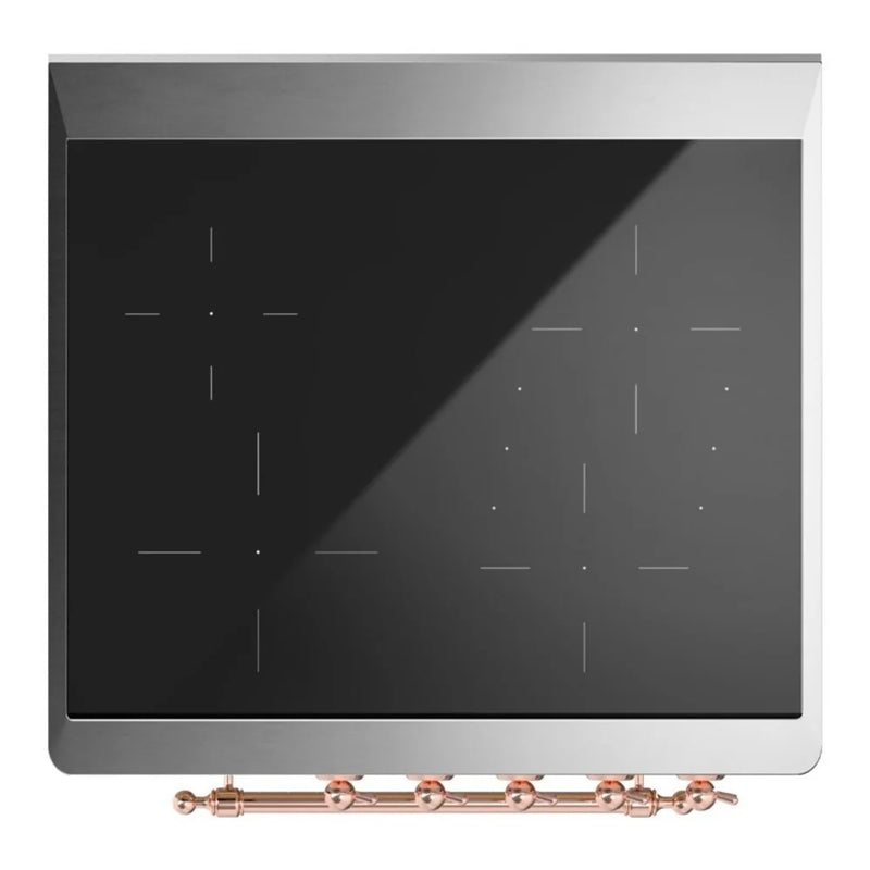 ILVE Majestic II 30" Induction Freestanding Range in Glossy Black with Copper Trim, UMI30QNE3BKP