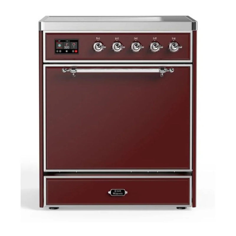 ILVE Majestic II 30" Induction Freestanding Range in Burgundy with Chrome Trim, UMI30QNE3BUC