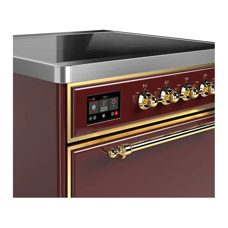 ILVE Majestic II 30" Induction Freestanding Range in Burgundy with Brass Trim, UMI30QNE3BUG