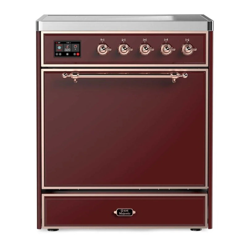 ILVE Majestic II 30" Induction Freestanding Range in Burgundy with Copper Trim, UMI30QNE3BUP