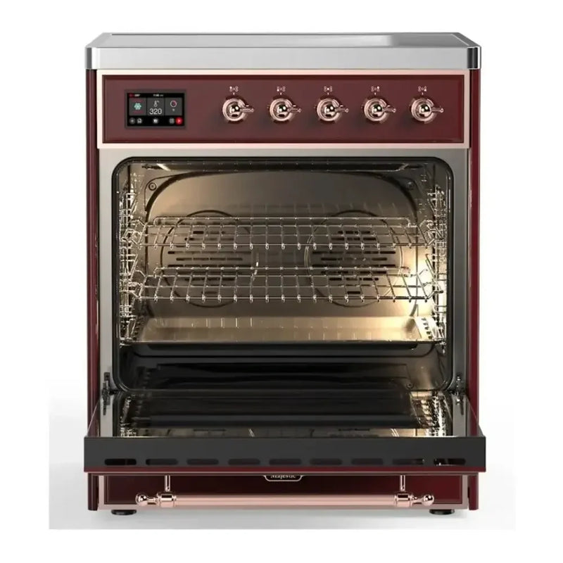 ILVE Majestic II 30" Induction Freestanding Range in Burgundy with Copper Trim, UMI30QNE3BUP