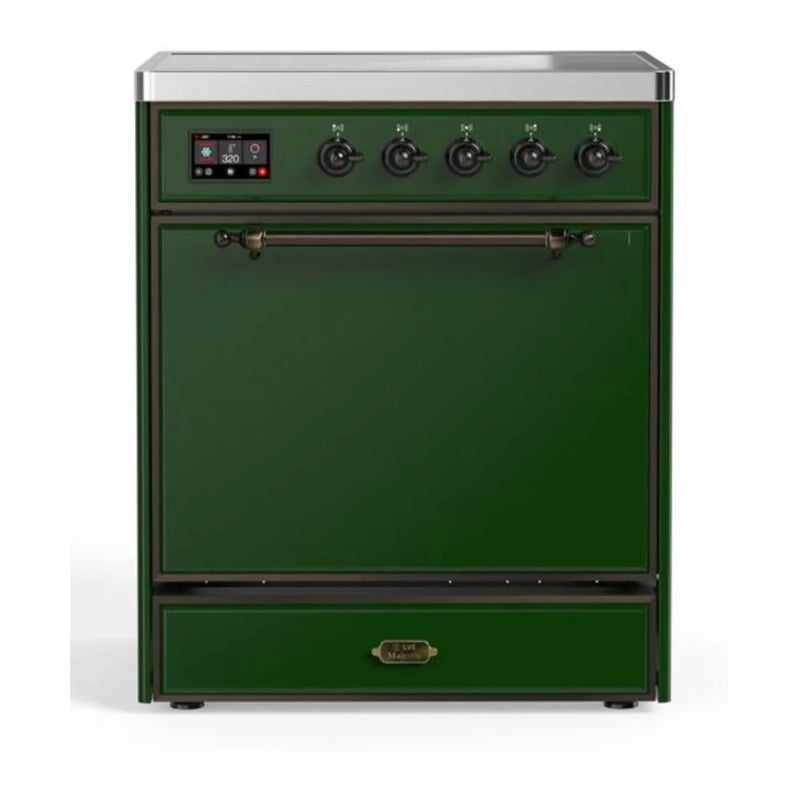 ILVE Majestic II 30" Induction Freestanding Range in Emerald Green with Burnished Trim, UMI30QNE3EGB