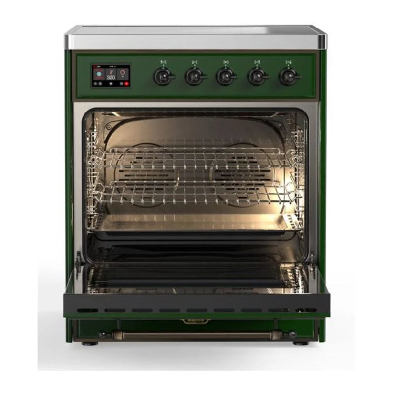 ILVE Majestic II 30" Induction Freestanding Range in Emerald Green with Burnished Trim, UMI30QNE3EGB