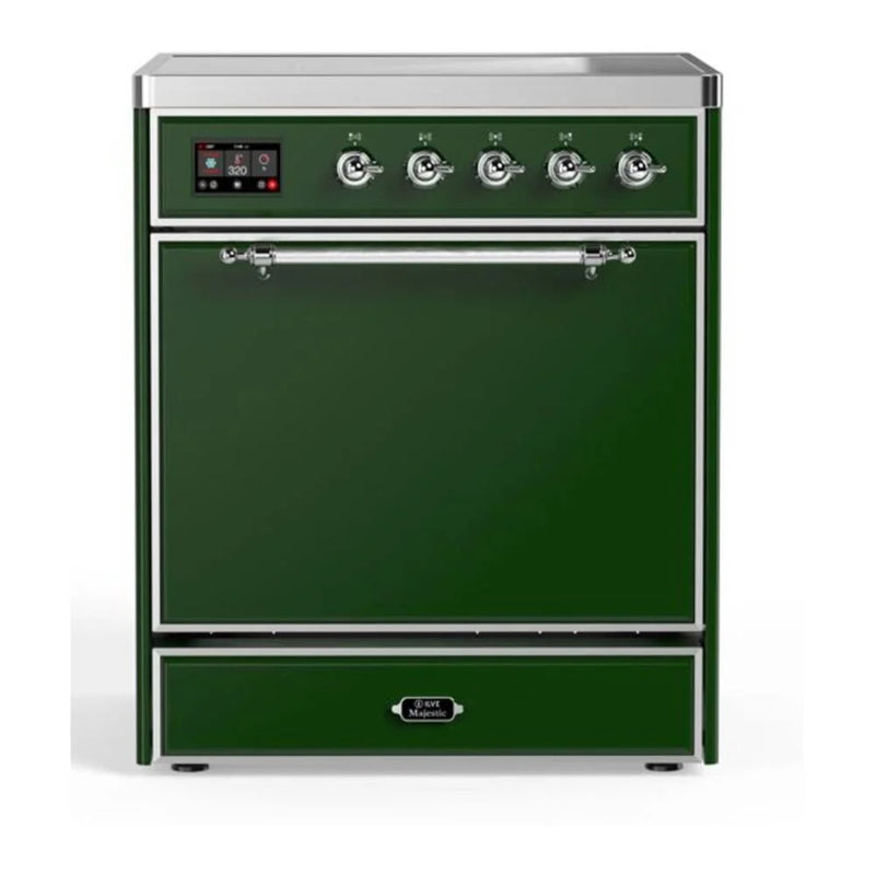 ILVE Majestic II 30" Induction Freestanding Range in Emerald Green with Chrome Trim, UMI30QNE3EGC
