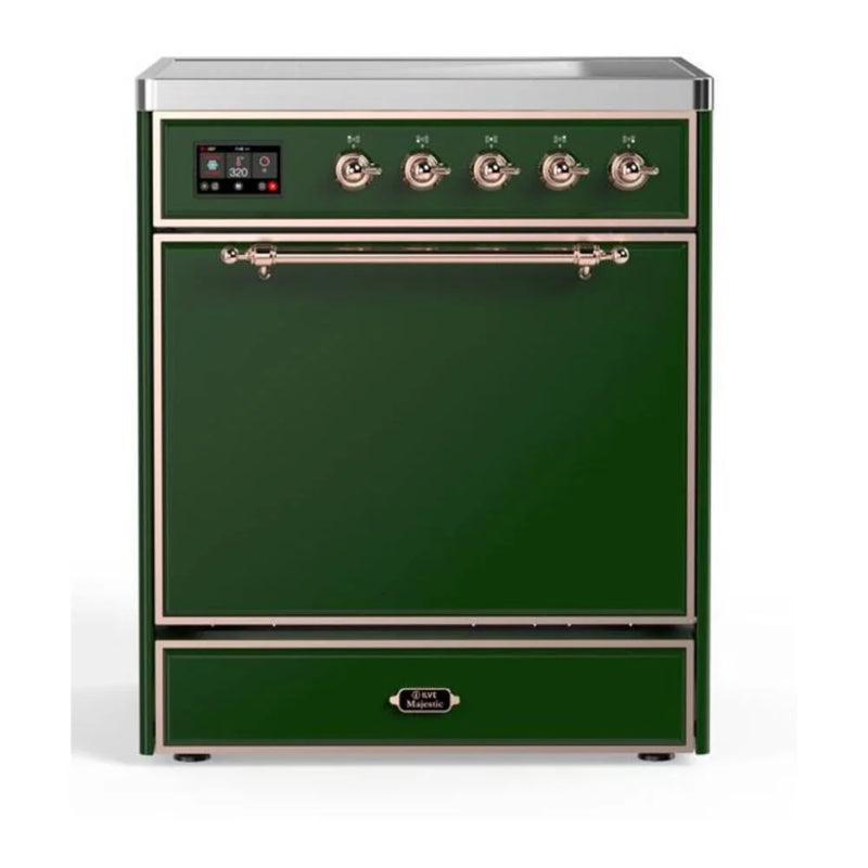 ILVE Majestic II 30" Induction Freestanding Range in Emerald Green with Copper Trim, UMI30QNE3EGP