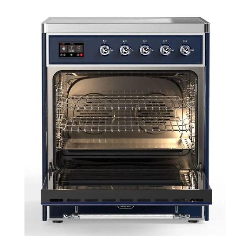 ILVE Majestic II 30" Induction Freestanding Range in Midnight Blue with Chrome Trim, UMI30QNE3MBC
