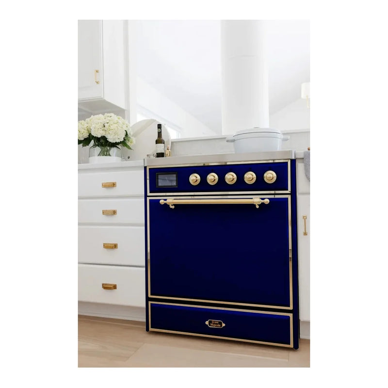 ILVE Majestic II 30" Induction Freestanding Range in Midnight Blue with Brass Trim, UMI30QNE3MBG