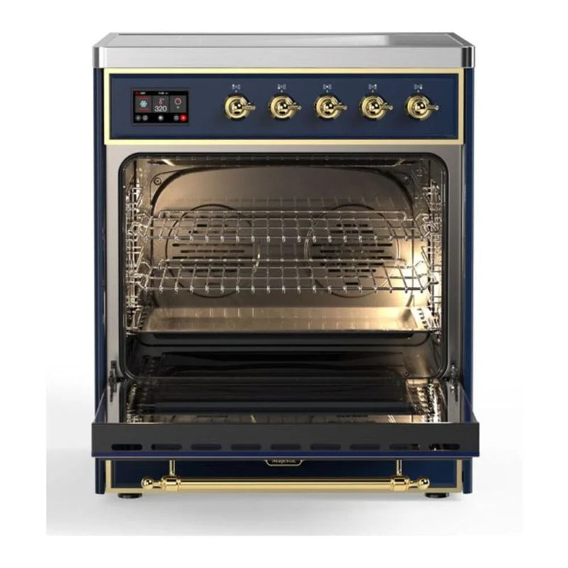 ILVE Majestic II 30" Induction Freestanding Range in Midnight Blue with Brass Trim, UMI30QNE3MBG