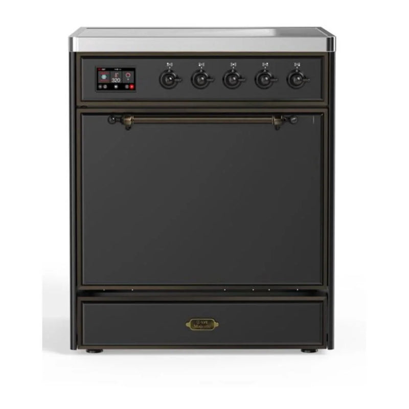 ILVE Majestic II 30" Induction Freestanding Range in Graphite Matte with Burnished Trim, UMI30QNE3MGB