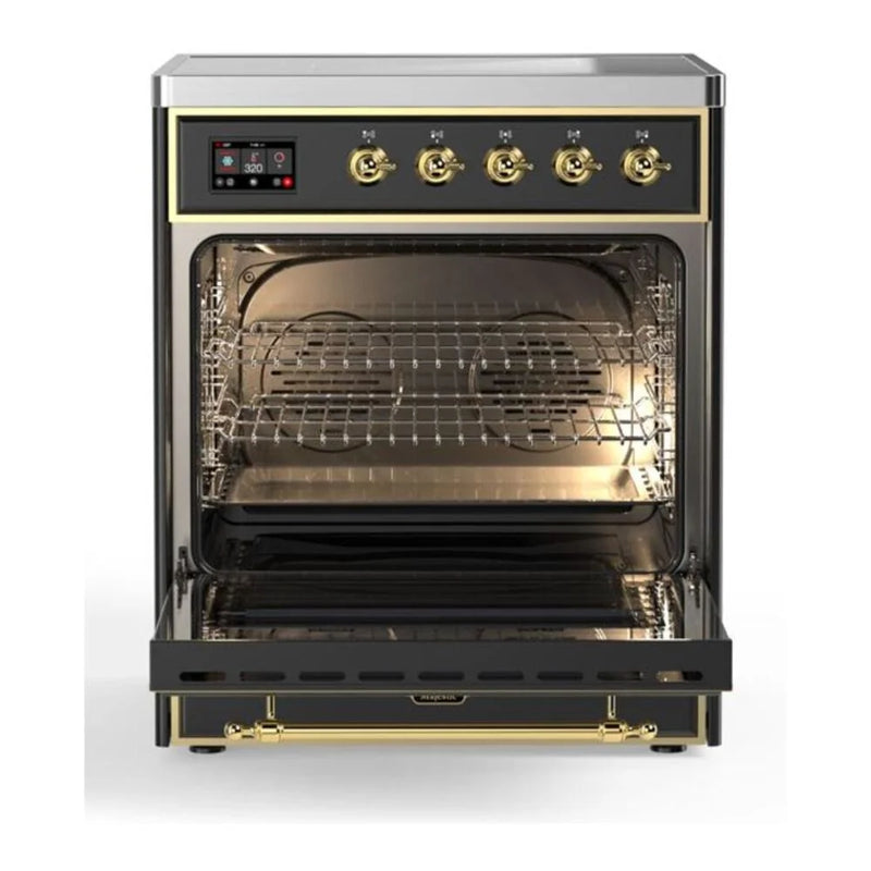 ILVE Majestic II 30" Induction Freestanding Range in Graphite Matte with Brass Trim, UMI30QNE3MGG