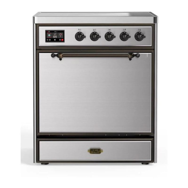 ILVE Majestic II 30" Induction Freestanding Range in Stainless Steel with Burnished Trim, UMI30QNE3SSB