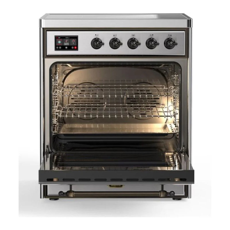 ILVE Majestic II 30" Induction Freestanding Range in Stainless Steel with Burnished Trim, UMI30QNE3SSB