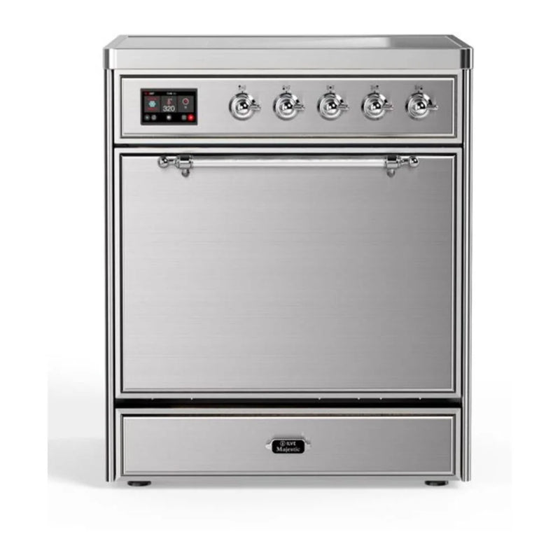 ILVE Majestic II 30" Induction Freestanding Range in Stainless Steel with Chrome Trim, UMI30QNE3SSC