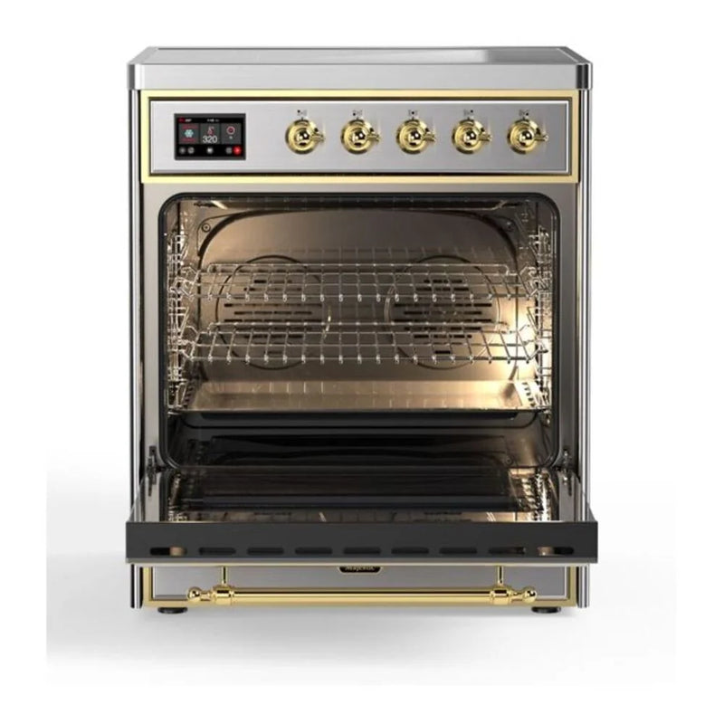 ILVE Majestic II 30" Induction Freestanding Range in Stainless Steel with Brass Trim, UMI30QNE3SSG