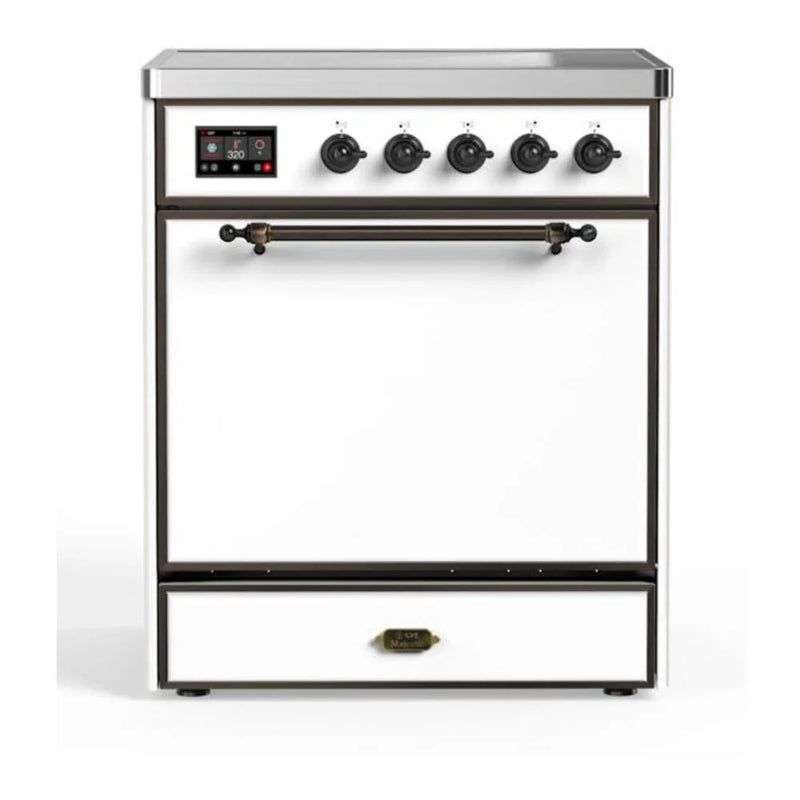 ILVE Majestic II 30" Induction Freestanding Range in White with Burnished Trim, UMI30QNE3WHB