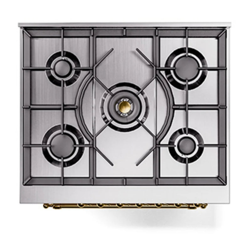 ILVE Nostalgie II Noblesse 30" Dual Fuel Freestanding Range in Antique White with Brass Trim, UN30NMPAWG