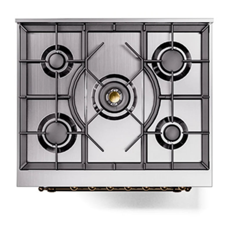 ILVE Nostalgie II Noblesse 30" Dual Fuel Freestanding Range in Blue Grey with Burnished Trim, UN30NMPBGB